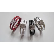 2 pántos 6X6 Swarovski köves bőr karkötő