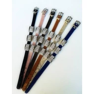  3 gyűrűbetétes Swarovski köves vékony bőr karpánt