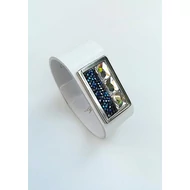 Fém táblás, Kék Jeges, 3 fehér Swarovski® ékköves fehér lakk bőr karpánt