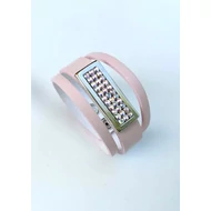 Kisvágott,kis táblás teli AB Swarovski® köves bőr karpánt