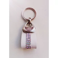 Fém foglalatos 3 Swarovski® AB kősoros bőr kulcstartó