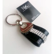Fém foglalatos 3 Swarovski kősoros LAKK FEKETE  bőr kulcstartó