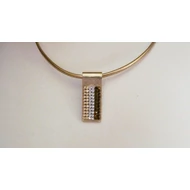 6 soros vegyes Swarovski köves széles arany bőr nyaklánc
