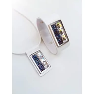 Fém táblás, Kék Jeges, 3 fehér Swarovski® ékköves fehér lakk bőr szett