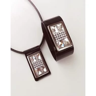 Fém táblás, 4 ékköves, 4X6 Swarovski® köves bőr szett