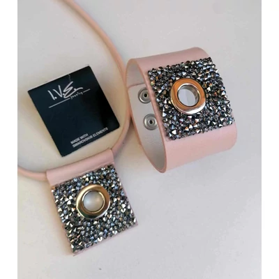 Crystal Rocks Swarovski szórt köves matt púder rózsaszín bőr szett