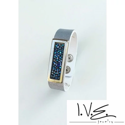Kék Jeges kis táblás Crystal Rock Swarovski® köves hologramos kék patentos bőr karpánt
