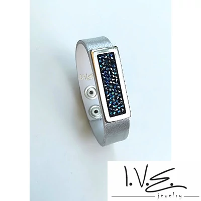 Kék Jeges kis táblás Crystal Rock Swarovski® köves patentos ezüst bőr karpánt