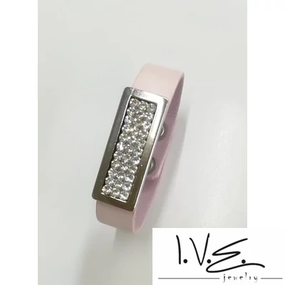 Kis táblás teli fehér Swarovski® köves patentos bőr karpánt