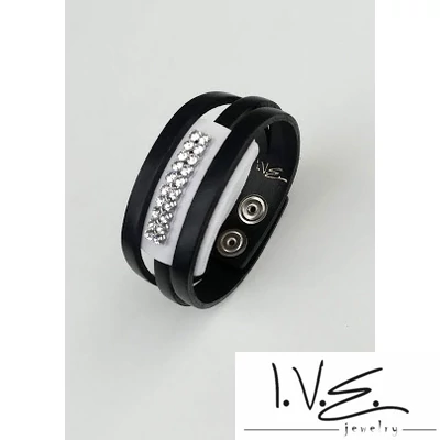 Szolár kocka betétes Swarovski® köves két színű bőr karkötő