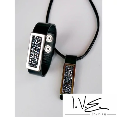 Kis táblás, Crystal Rock Swarovski® köves lakk fekete bőr szett