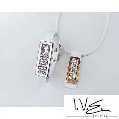Kis táblás FEHÉR Swarovski® ékköves csatos vékony bőr karpántos szett