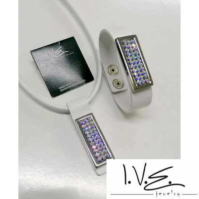 Kis táblás teli AB Swarovski® köves, SIMA FEHÉR patentos bőr szett